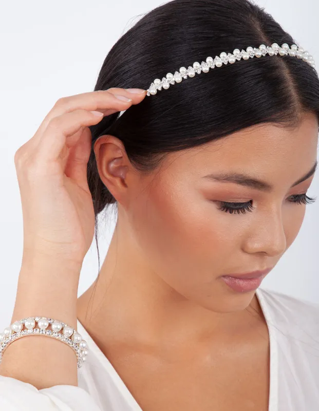 Pearl & Diamante Cupchain Stretch Bracelet sold by lovisa