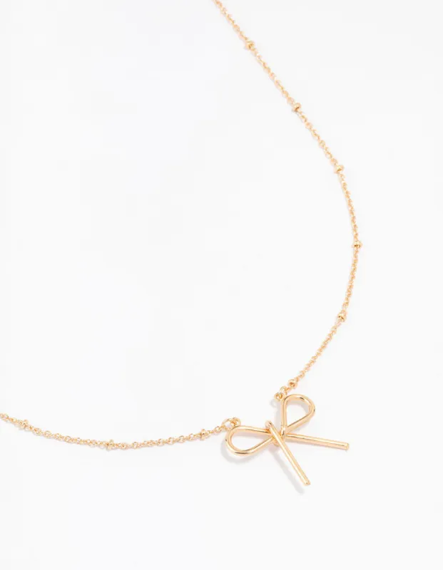 Gold Ball Chain Bow Necklace sold by lovisa