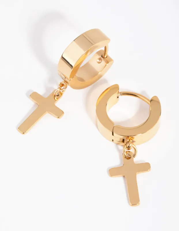 24 Carat Gold Plated Titanium Cross Huggie Earrings sold by lovisa