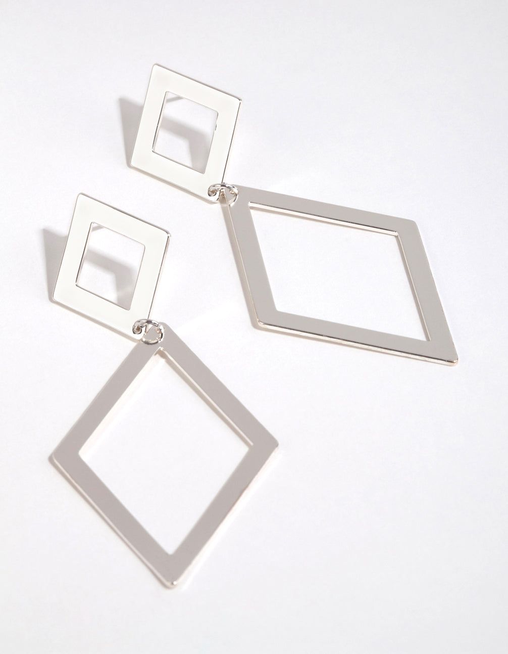 Silver Double Diamond Drop Earrings sold by lovisa