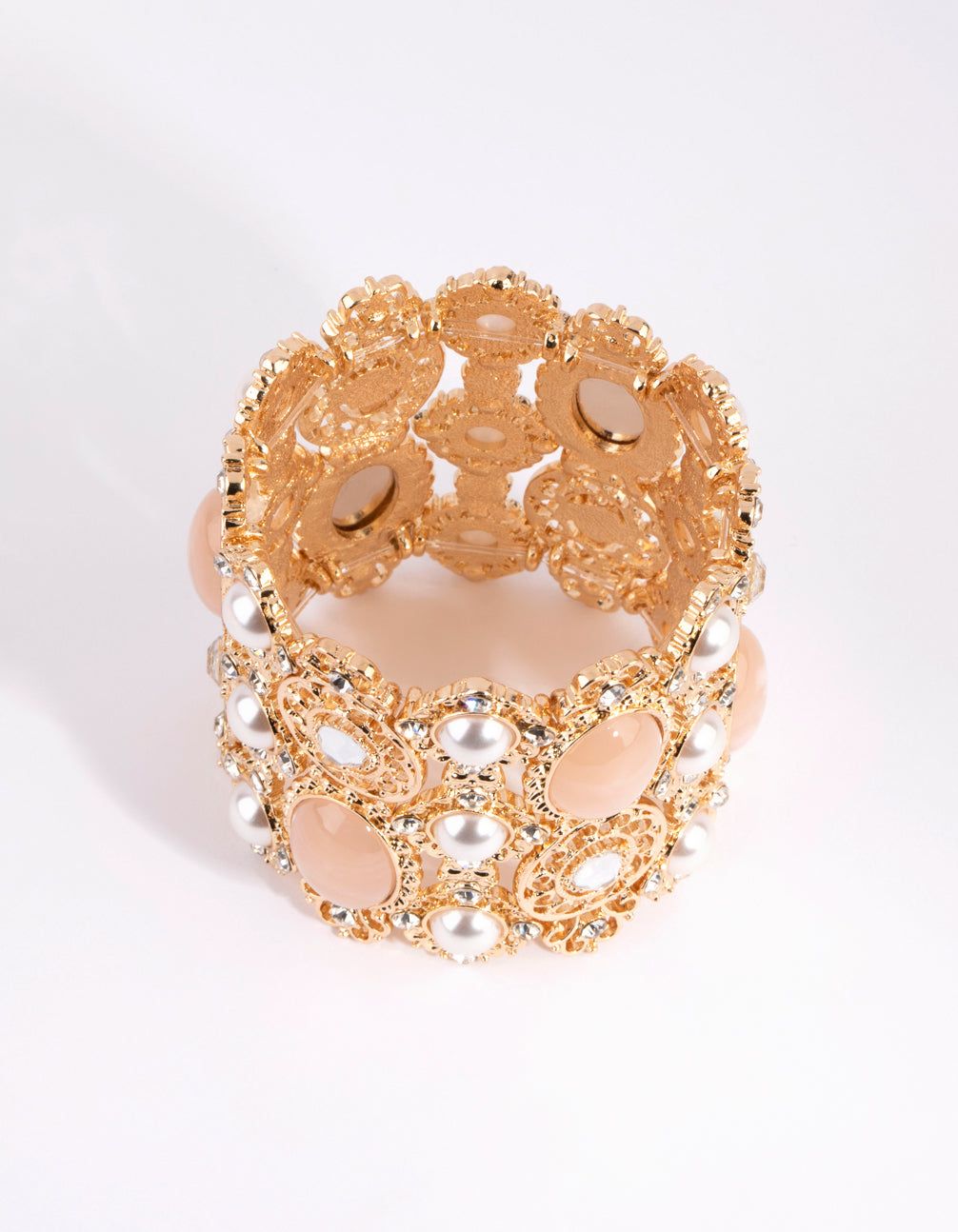 Gold Facet Bead Lace Stretch Bracelet sold by lovisa