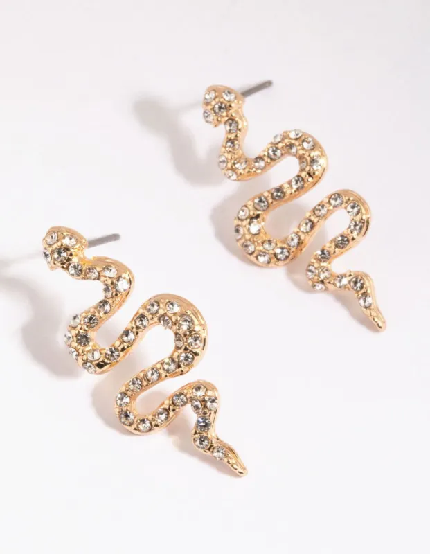 Gold Diamante Snake Stud Earrings sold by lovisa