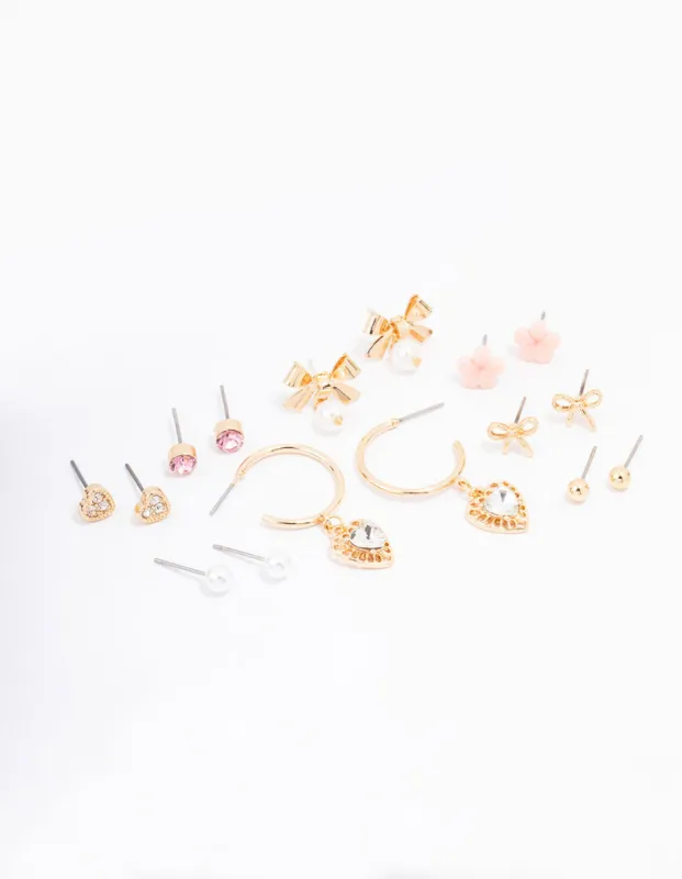 Gold Bow Flower & Pearl Earring 8-Pack sold by lovisa