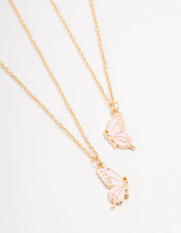 Gold & Pink Butterfly Necklaces 2-Pack sold by lovisa