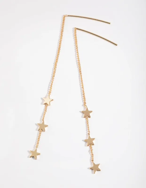 Gold Plated Three Stars Thread Through Earrings sold by lovisa