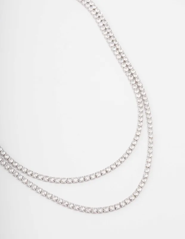 Rhodium Cubic Zirconia Round Cupchain Layered Necklace sold by lovisa