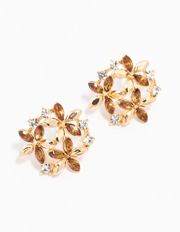 Gold Diamante Flower Cluster  Stud Earrings sold by lovisa