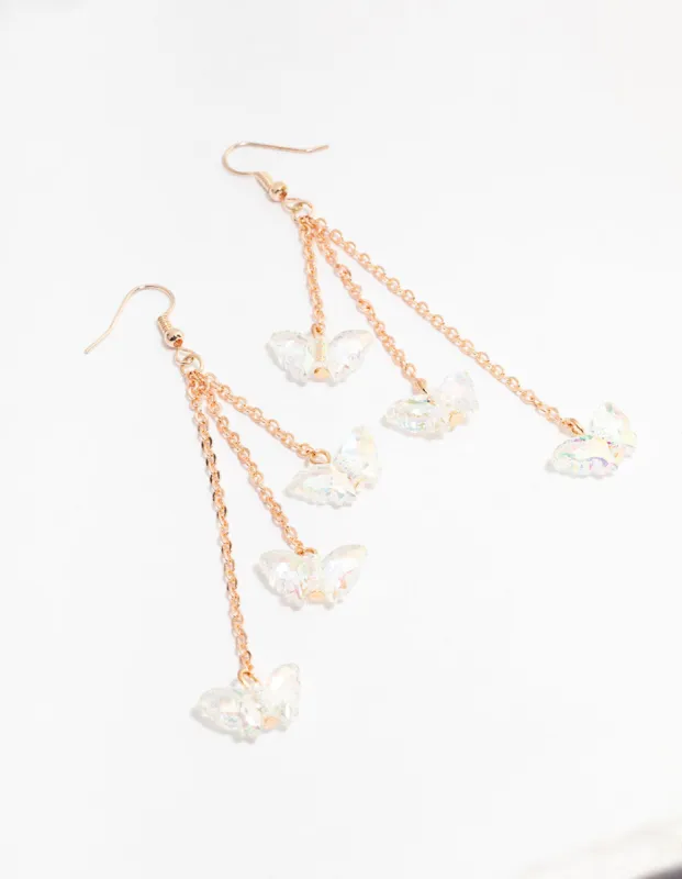 Rose Gold 3 Row Plastic Butterfly Drop Earrings sold by lovisa