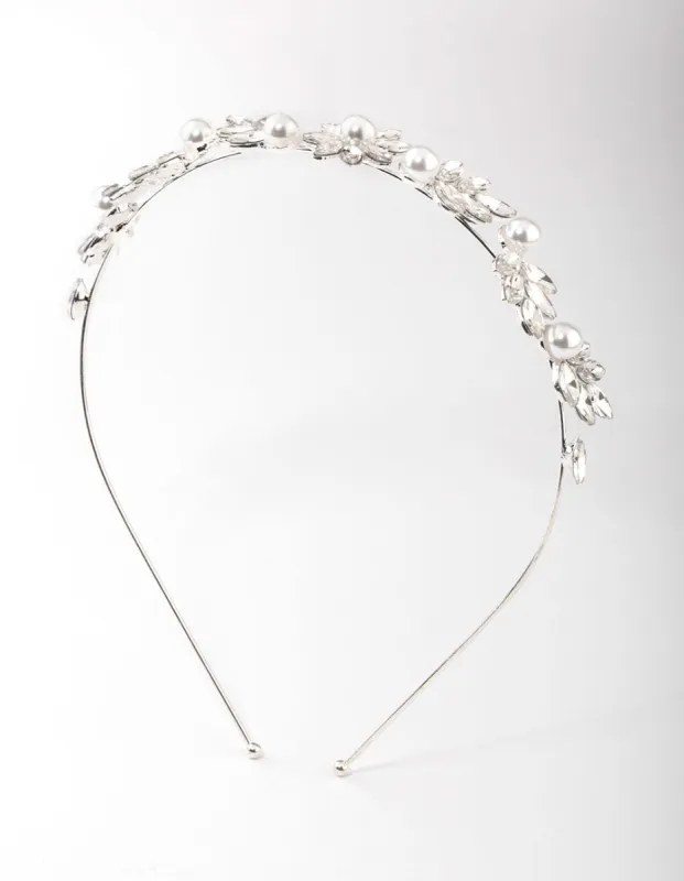 Silver Crystal Pearl Floral Headband sold by lovisa
