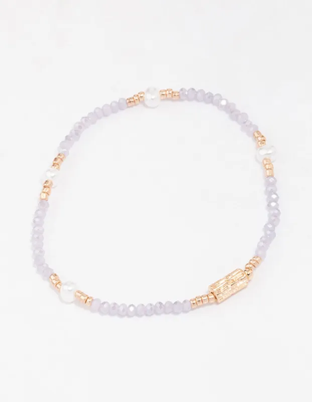 Lilac Beaded & Pearl Bracelet sold by lovisa