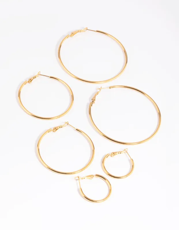 Waterproof Gold Plated Stainless Steel Thin Hoop Earring Pack sold by lovisa