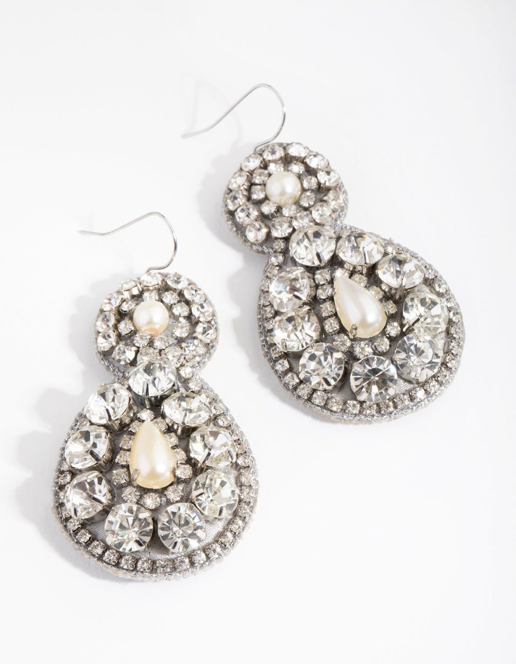 Silver Fabric Diamante Teardrop Earrings sold by lovisa