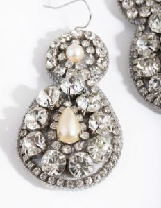 Silver Fabric Diamante Teardrop Earrings sold by lovisa