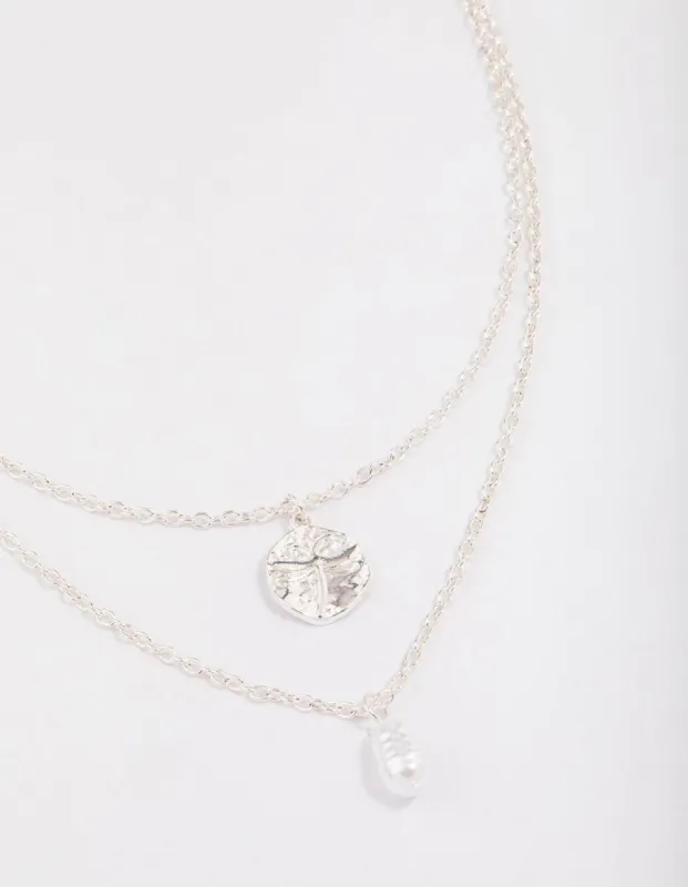 Silver Disc & Pearl Layered Necklace sold by lovisa