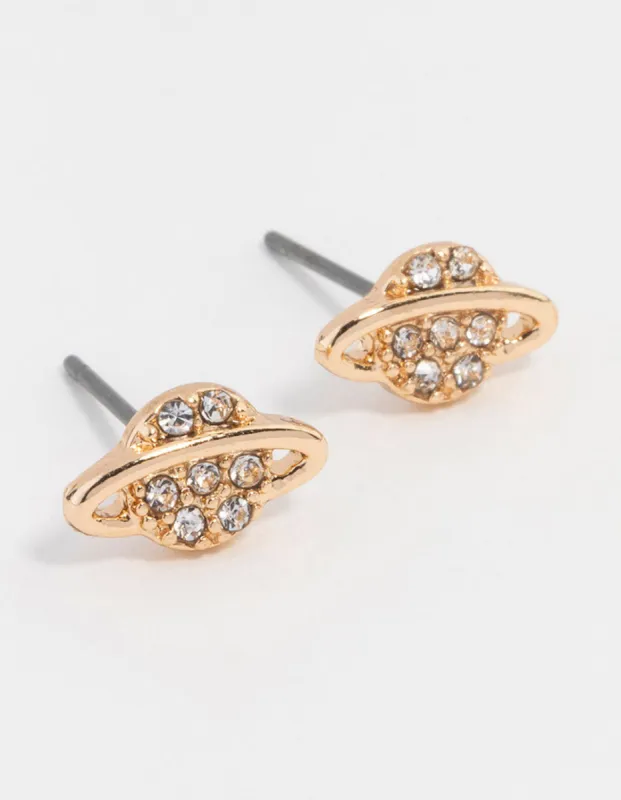Gold Diamante Planet Stud Earrings sold by lovisa