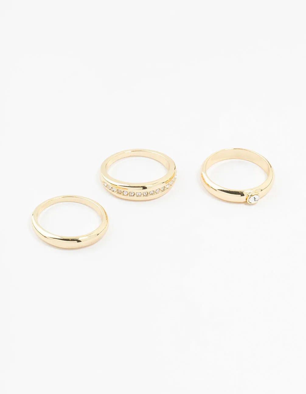 Gold Plated Cubic Zirconia Chunky Rings 3-Pack sold by lovisa