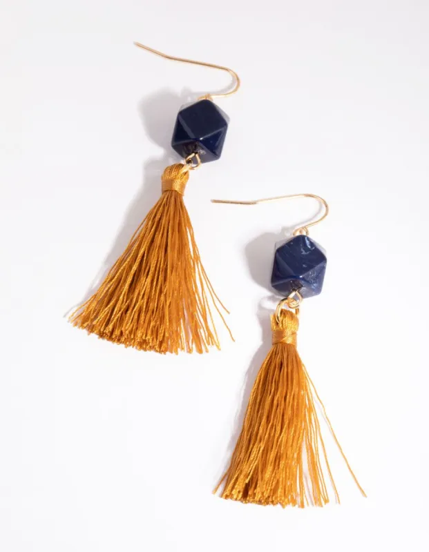 Yellow Bead & Tassel Drop Earrings sold by lovisa