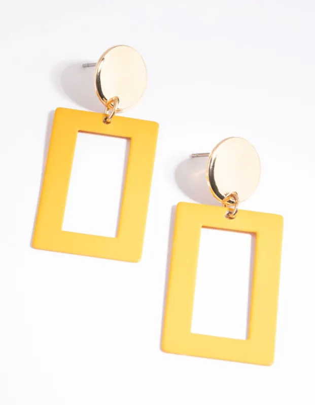 Yellow Rectangular Drop Earrings sold by lovisa