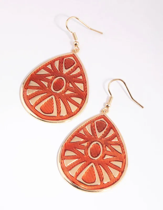Gold Patterend Teardrop Earrings sold by lovisa