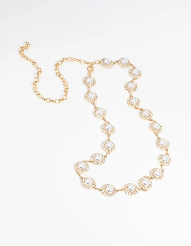 Gold Pearl & Diamante Belt sold by lovisa
