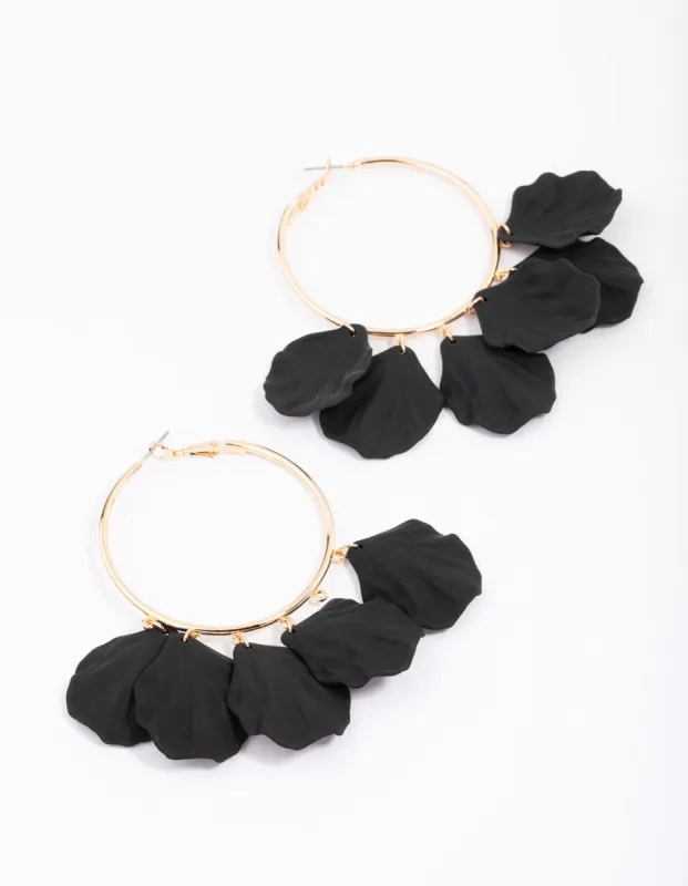 Black & Gold Iridescent Petal Hoop Earrings sold by lovisa