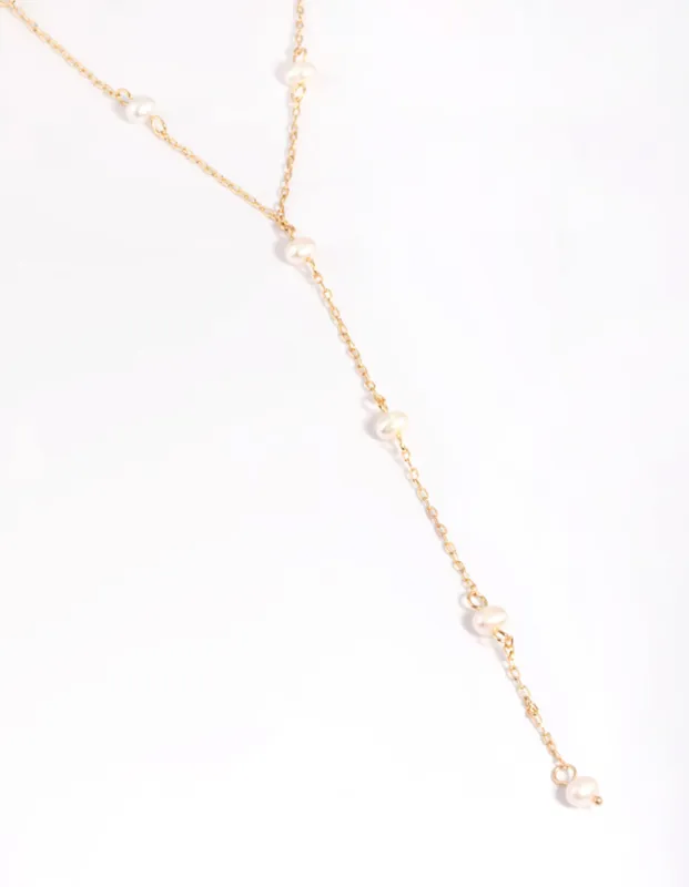 Gold Plated Freshwater Pearl Lariat Necklace sold by lovisa