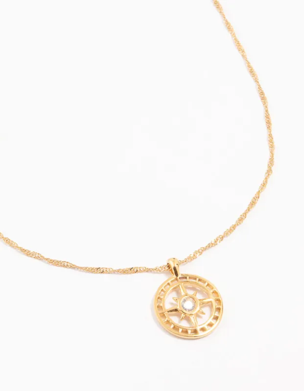 Waterproof Gold Plated Stainless Steel Compass Pendant Necklace sold by lovisa