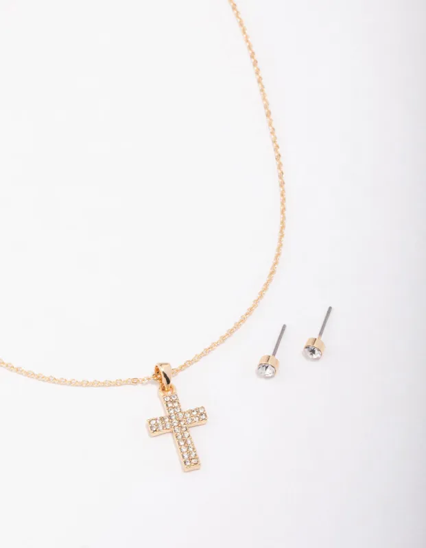 Gold Stud Cross Jewellery Set sold by lovisa