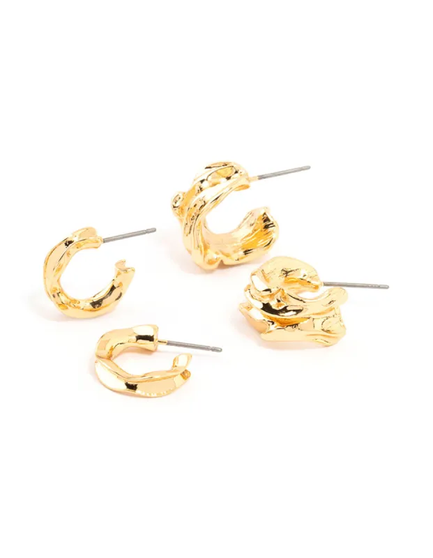Gold Plated Molten Thick & Thin Hoop Earrings 2-Pack sold by lovisa