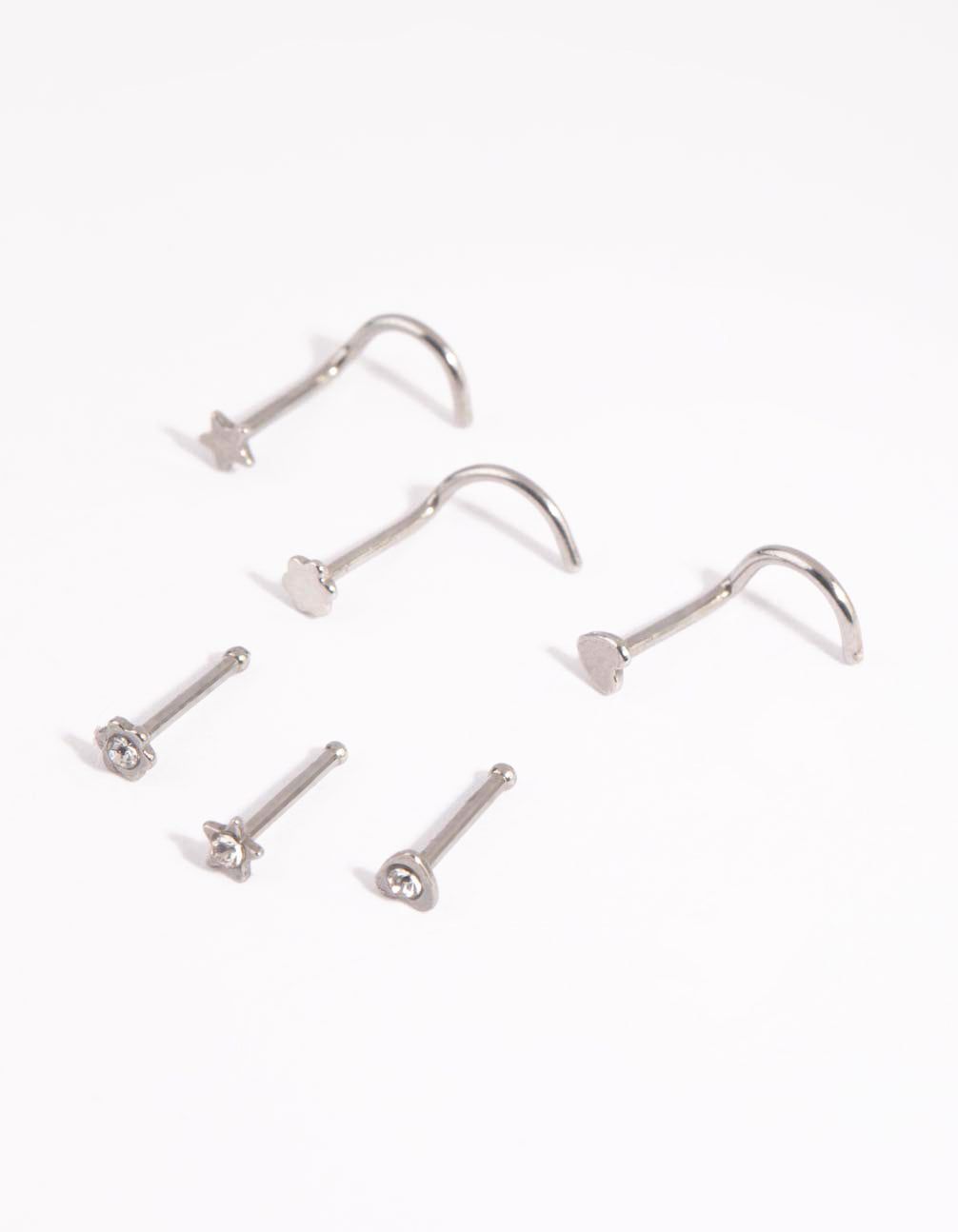 Surgical Steel Heart & Star Nose Studs sold by lovisa