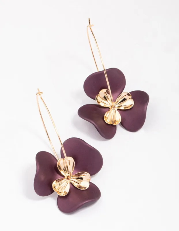 Gold & Brown Large Flower Wire Hoop Earrings sold by lovisa