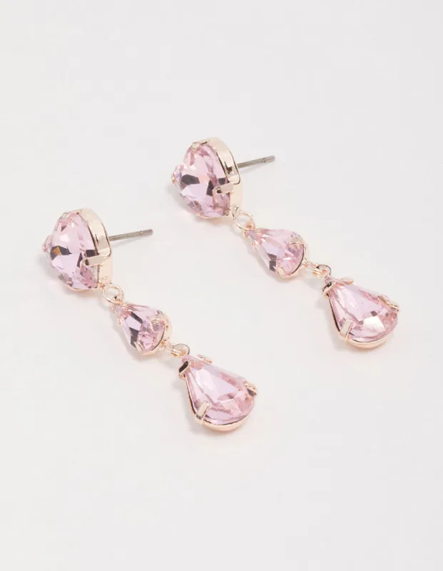 Rose Gold Lilac Heart Stone Drop Earrings sold by lovisa
