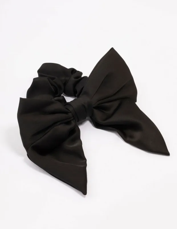 Black Satin Bow Hair Scrunchie sold by lovisa