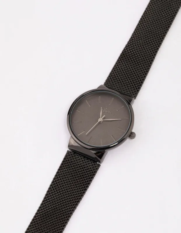 Black Round Simple Mesh Watch sold by lovisa