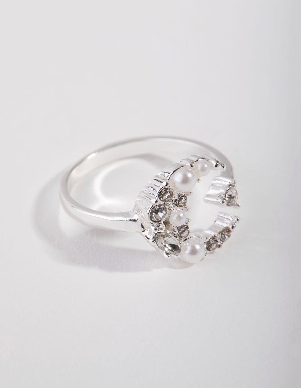 Silver Pearl Moon Ring sold by lovisa