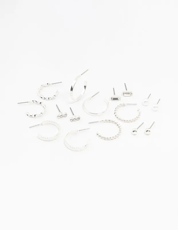 Silver Diamante & Pearl Hoop Earrings 8-Pack sold by lovisa