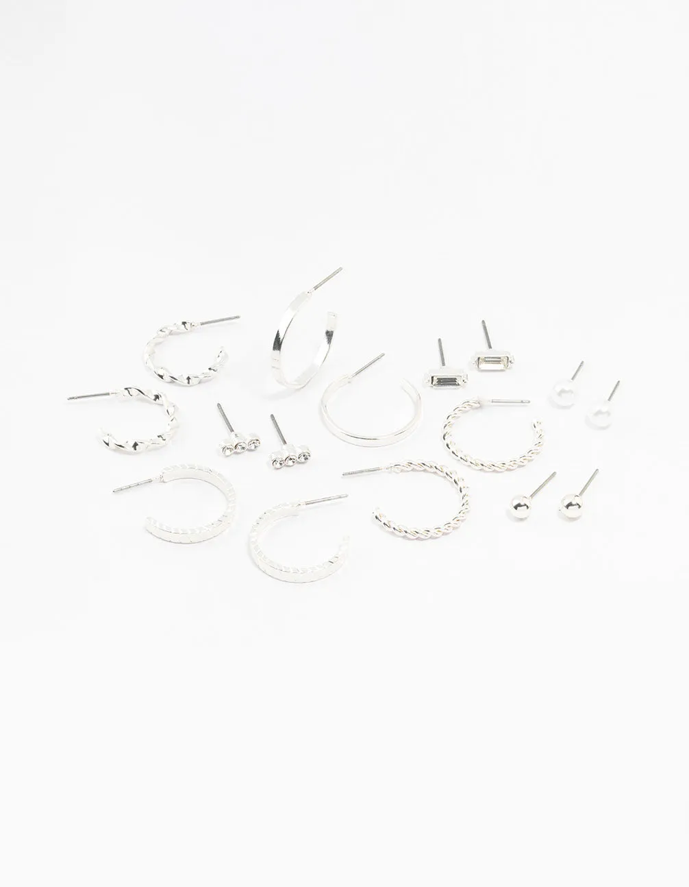 Silver Diamante & Pearl Hoop Earrings 8-Pack sold by lovisa