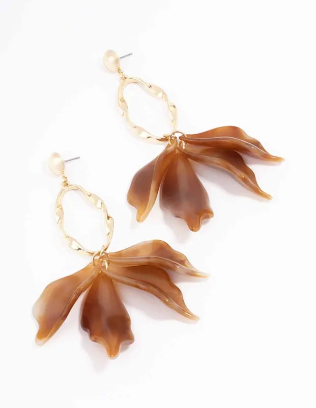 Gold Oval Floral Drop Earrings sold by lovisa