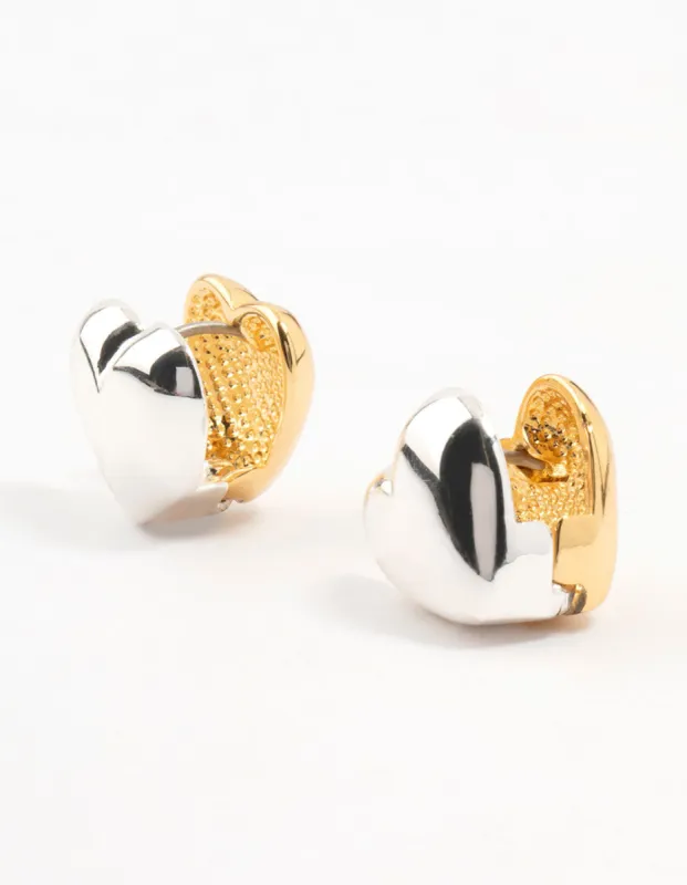 Mixed Metals Silver & Gold Plated Heart Huggie Earrings sold by lovisa