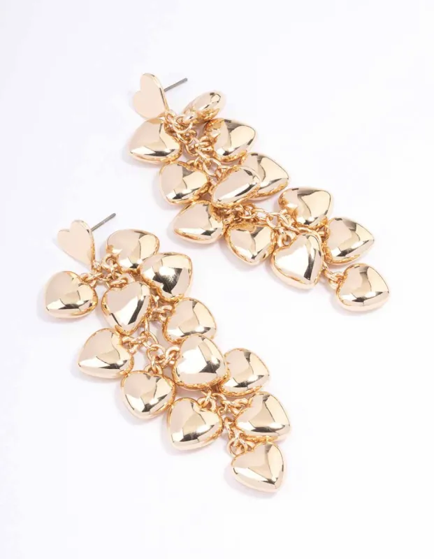 Gold Cascading Heart Drop Earrings sold by lovisa