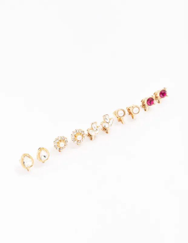 Gold Jewel Stone Clip On Earring 5-Pack sold by lovisa