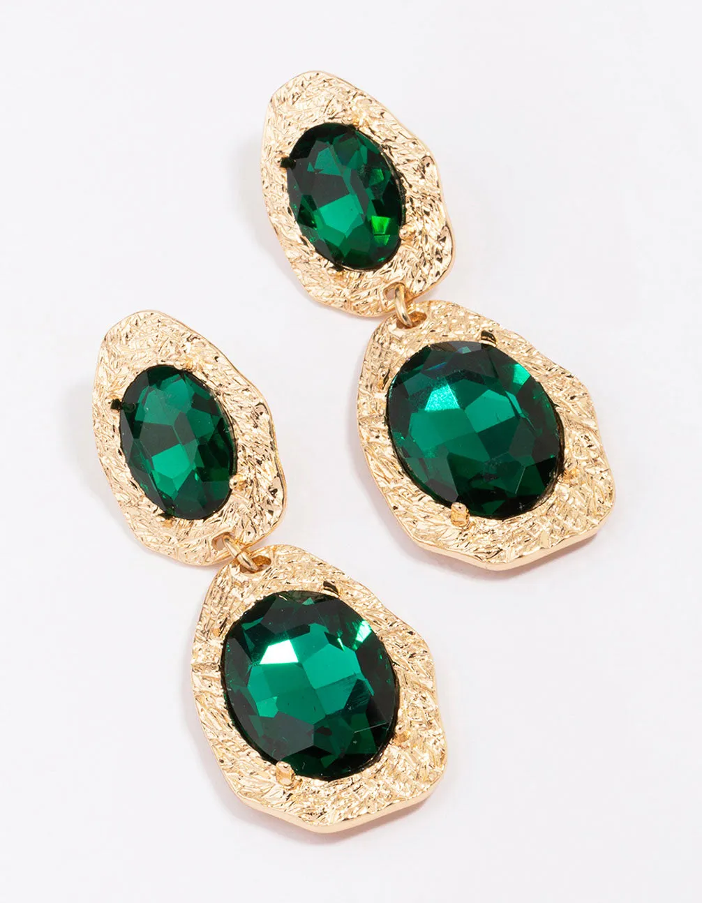Gold Double Disc Emerald Drop Earrings sold by lovisa