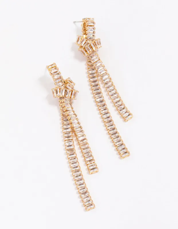 Gold Plated Cubic Zirconia Baguette Knotted Drop Earrings sold by lovisa