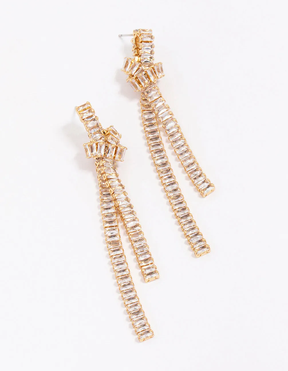 Gold Plated Cubic Zirconia Baguette Knotted Drop Earrings sold by lovisa