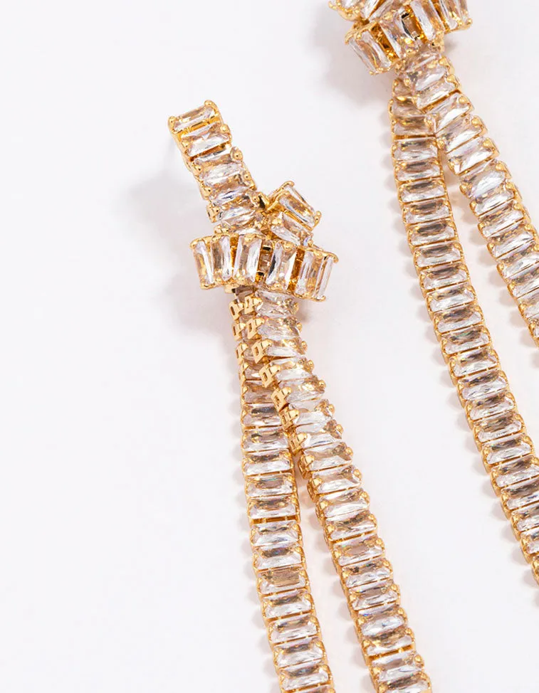 Gold Plated Cubic Zirconia Baguette Knotted Drop Earrings sold by lovisa product image thumbnail 3