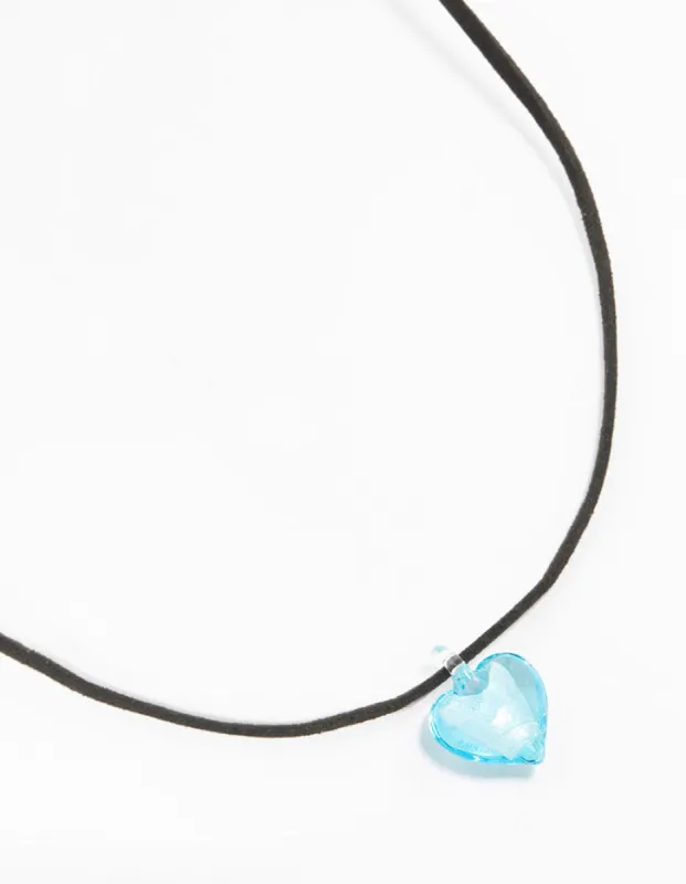 Mini Blue Beaded Glass Heart Necklace sold by lovisa