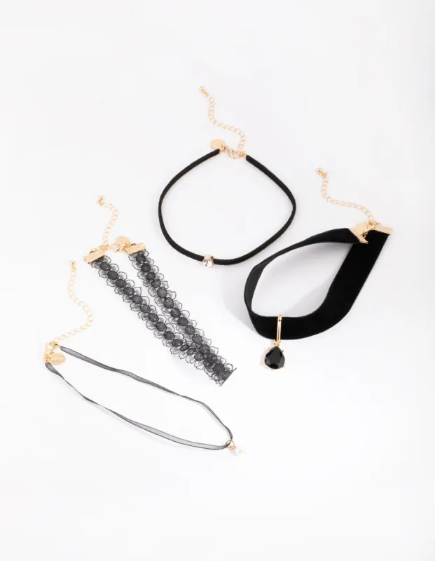 Gold Lace & Teardrop Choker 4-Pack sold by lovisa