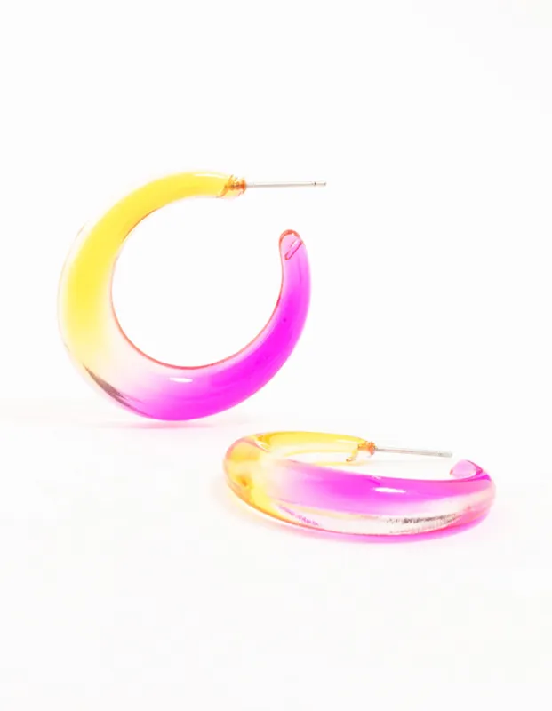 Yellow & Pink Acrylic Pointed Wide Hoop Earrings sold by lovisa