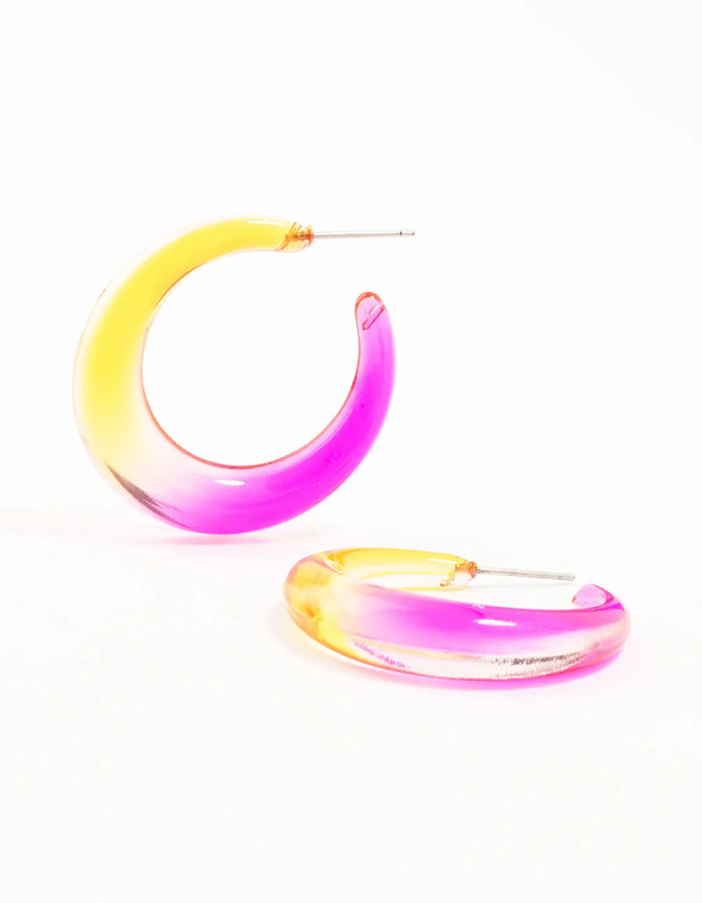Yellow & Pink Acrylic Pointed Wide Hoop Earrings sold by lovisa