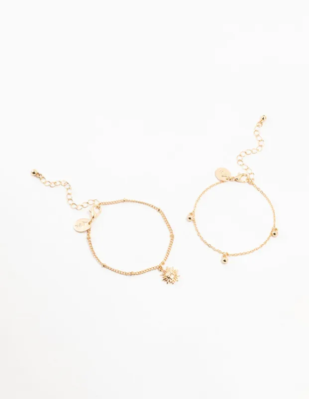 Gold Sun & Ball Pendant Bracelets 2-Pack sold by lovisa